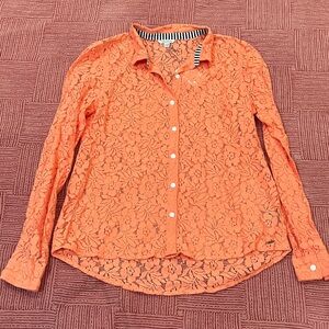 Volcom NWT large coral Women's Lace Button-Up long sleeve Top